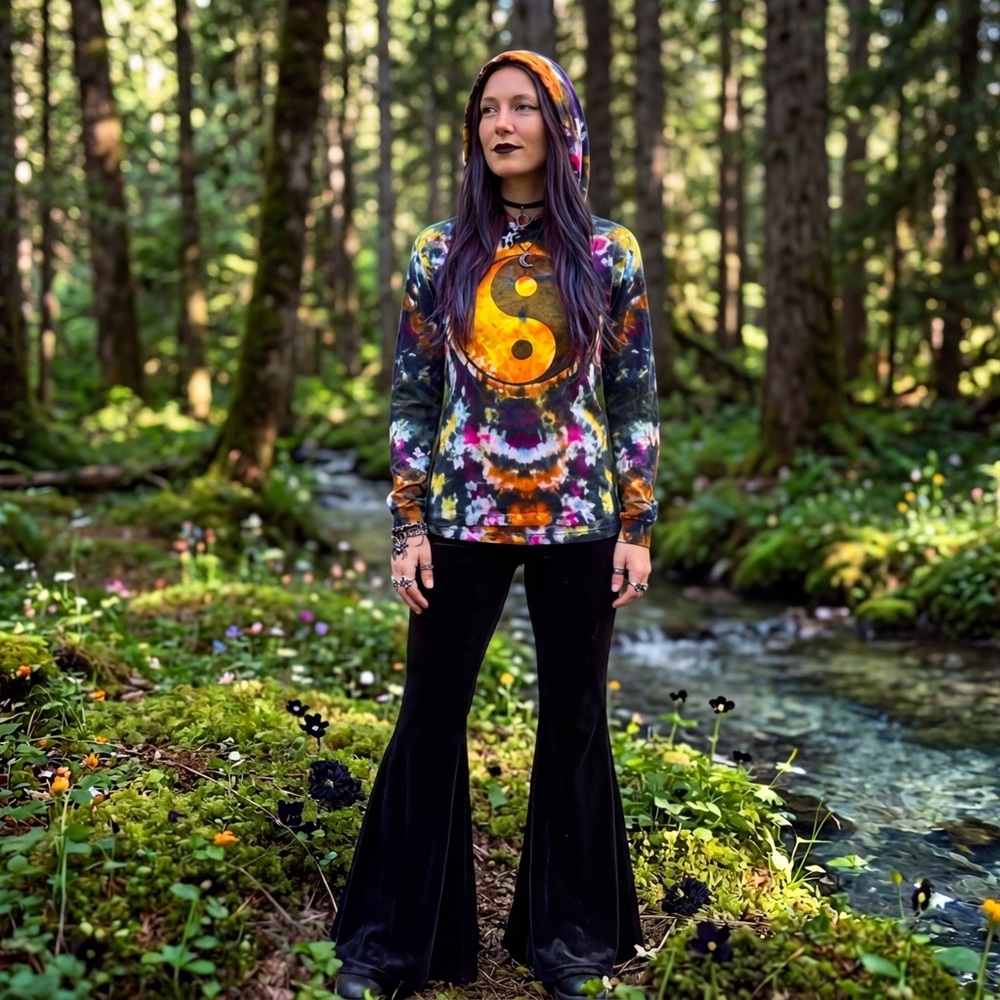 ☯️Organic Cotton Hemp Tie Dye Reiki Infused Long Sleeve Hoodie T Shirt Jungmaven